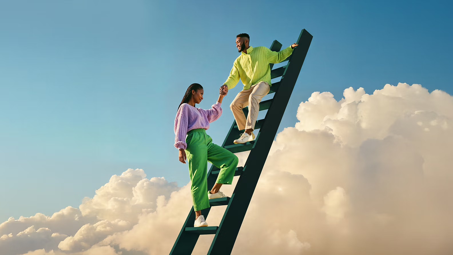 Surreal concept frame, a ladder into the clouds