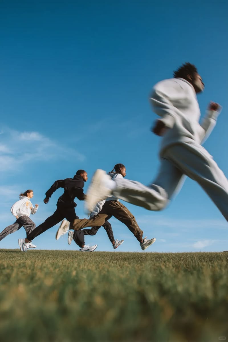 Vertical sport film with motion-blurred runners